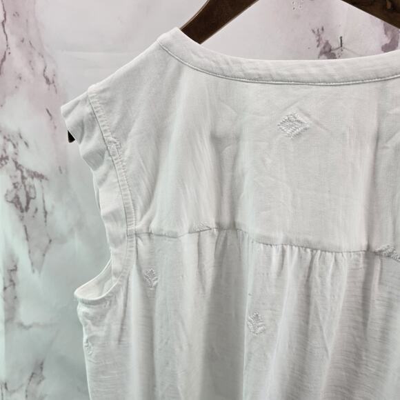 J Jill Tank Top Womens Large Tall White Tank Button Up Tonal Embroidered Tunic - Picture 6 of 10